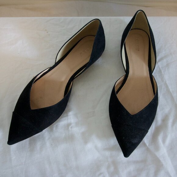 Black Suede Pointed Toe Bow Flats – Unique Vintage Black Suede Flats